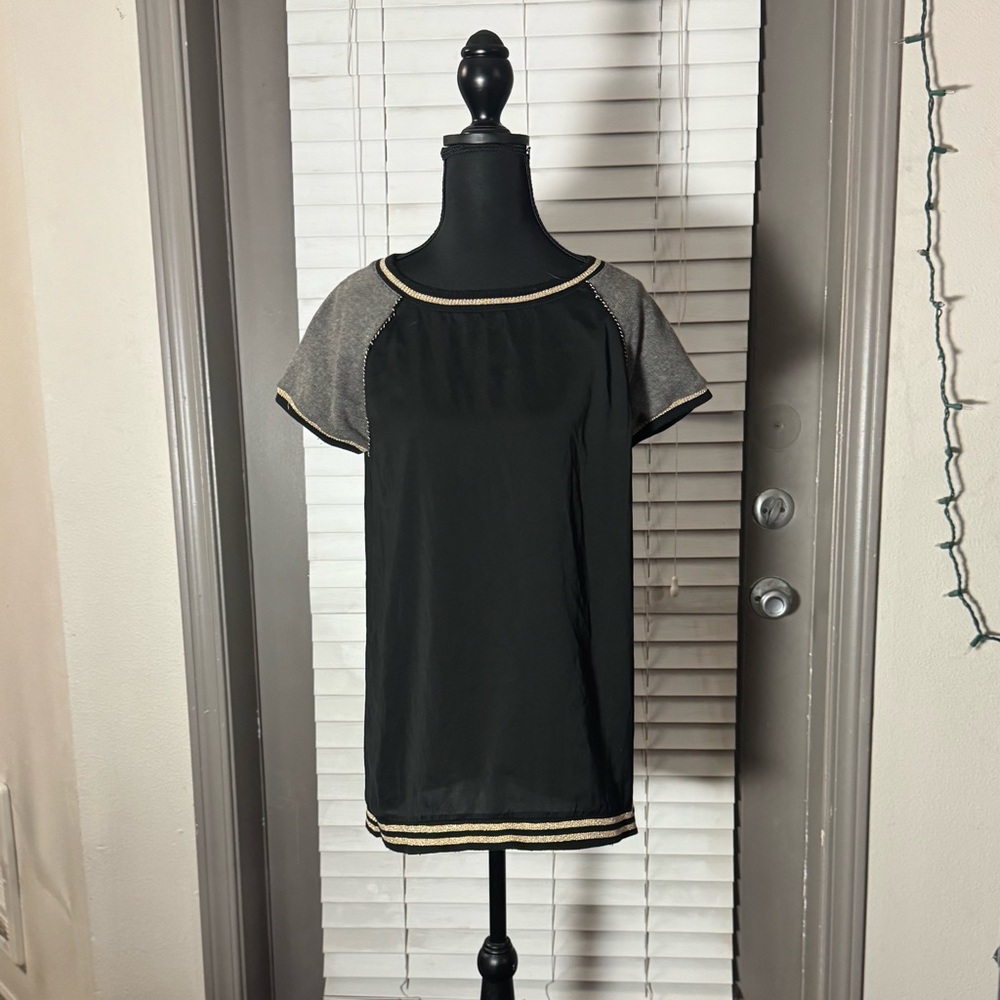 Sanctuary Black Shift Dress Top with Metallic Gold Trim